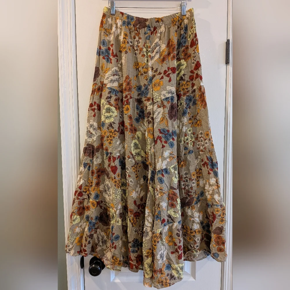 Natural Life Patti Palazzo Pants Wide Leg Floral Tiered Tan Size M Bohemian - Picture 4 of 14